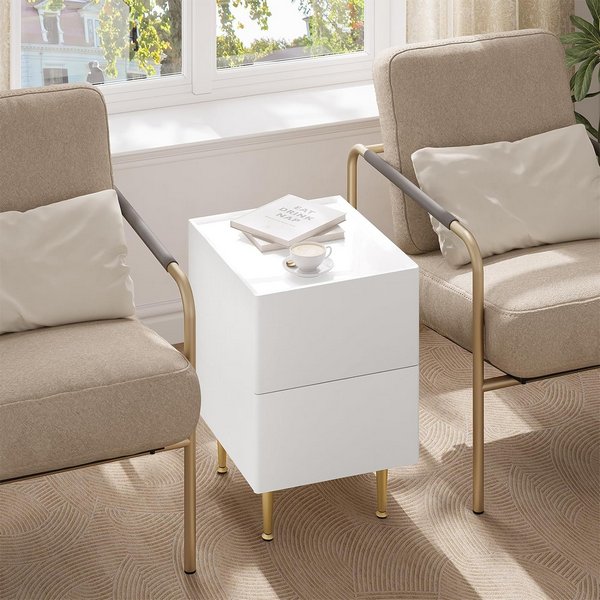 Comodino con 2 cassetti e LED in MDF Bianco laccato Lotto di 2 SALIANO