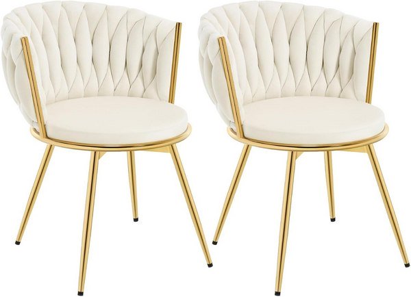 Sedie Girevoli a Poltroncina in Velluto Intrecciato Crema e