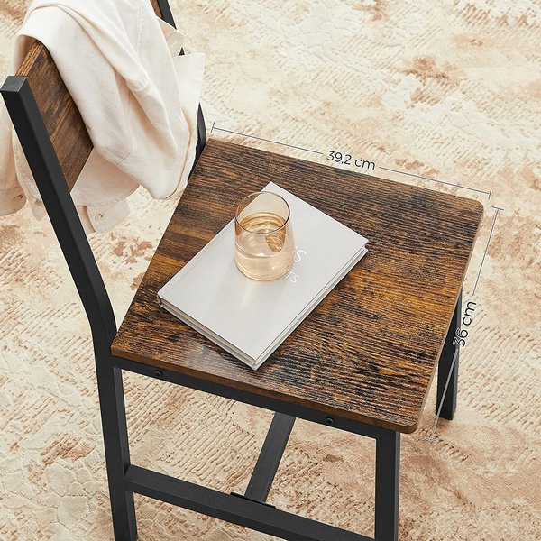 Set 2 Sedie Da Pranzo In Stile Industriale – Struttura Metallo E Legno, Schienale Ergonomico, Supporto Fino A 150 Kg, Marrone Rustico