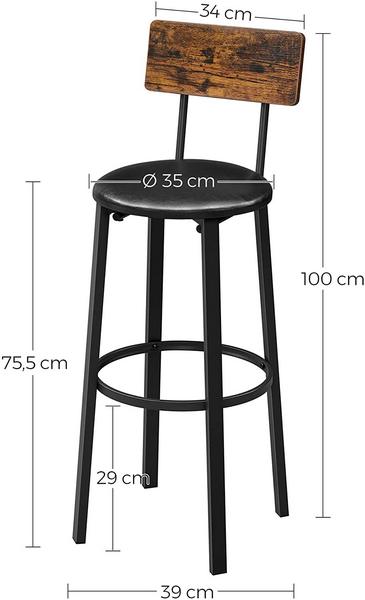 Set Di 2 Sgabelli Da Bar Industriali Con Schienale – Altezza Regolabile 64-84 Cm, Seduta In Legno, Struttura In Metallo, Stile Retrò - 5