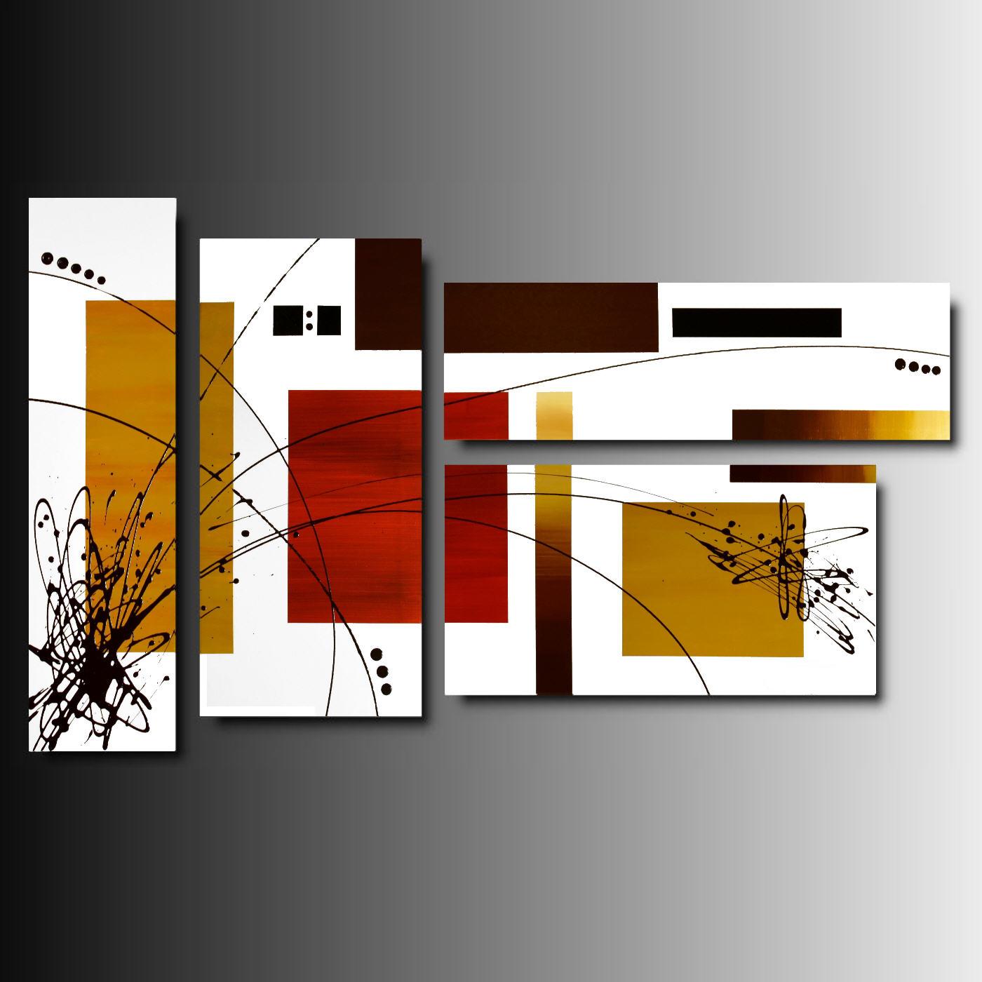 4 quadri astratti tetris oro porpora e bianco