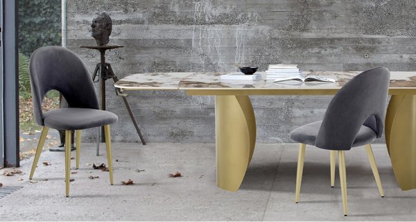 Sedie Moderne Effetto Velluto Grigio e Zampe Oro