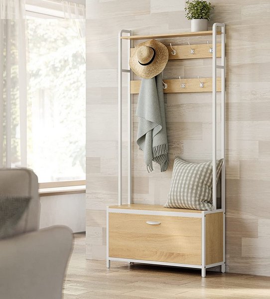 Appendiabiti Ad Angolo Da Ingresso Con Panca Per Scarpe Appendiabiti Da Ingresso Con 6 Ganci In Metallo, Scarpiere Ad Angolo Industriali Scaffali Ad Angolo Indipendenti Organizzato