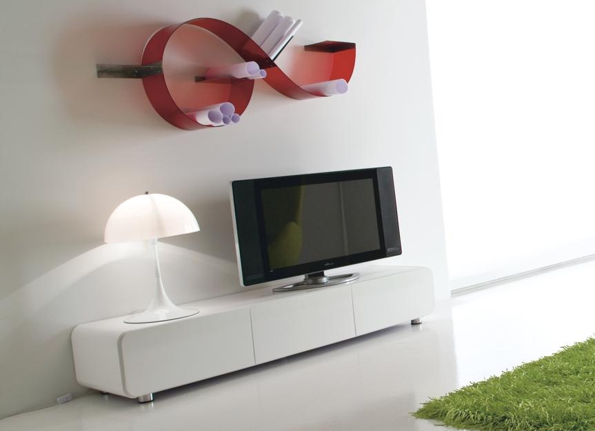 Base porta tv parete attrezzata laccato bianco Mobile tv bianco lucido 180 cm