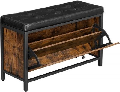 Cassapanca Imbottita Calico TecTake, In Stile Industriale, Misure 81.5x41.5x50.5 Cm, Base In Acciaio, Piedini Regolabili