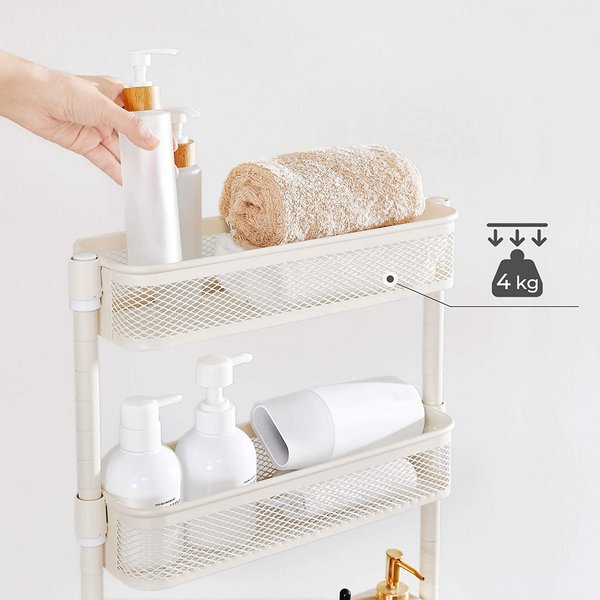 Carrello Multifunzione 4 Ripiani | Per Cucina, Bagno O Lavanderia | Con Ruote Girevoli | Bianco | Capacità 15 Kg Per Ripiano - Foto 6