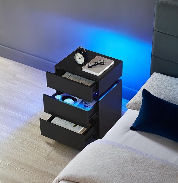 Comodino morno intelligente a LED con 3 cassetti e luce