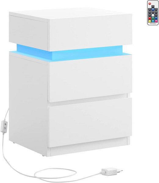 Set Di 2 Comodini Moderni Con LED RGB, Prese E Porte USB – 40x35x60 Cm – Colore Nero, 2 Cassetti, Telecomando Incluso - 2