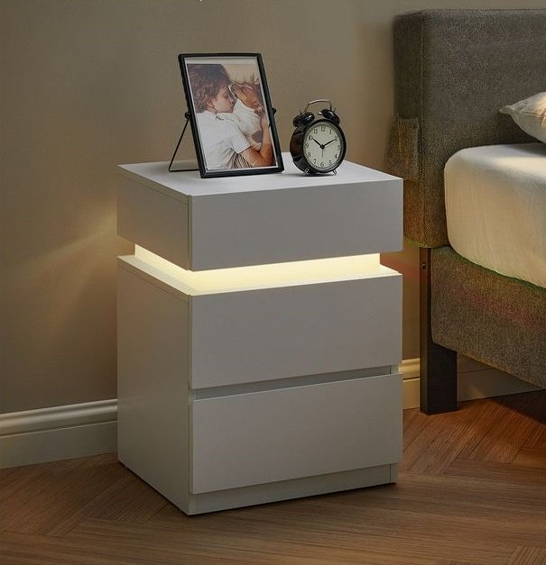 Comodino Con Luci LED USB, 3 Cassetti, Con Pannello Frontale Lucido - Foto 12