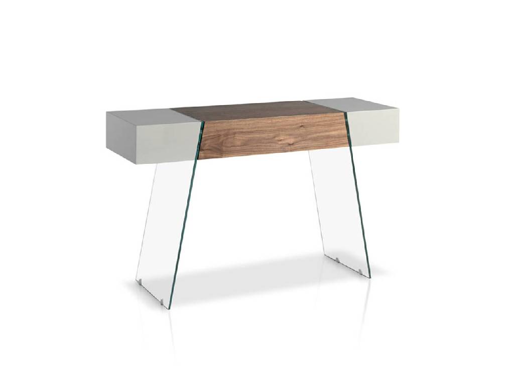 Consolle Tavolo d'arredo Bicolor Legno Impiallacciato e Vetro