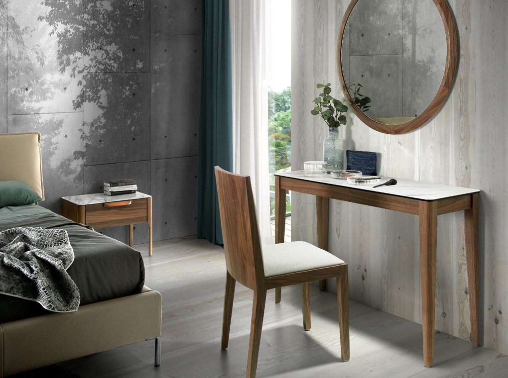 Consolle da Ingresso o Toeletta da Camera Impiallacciato Noce e Marmo