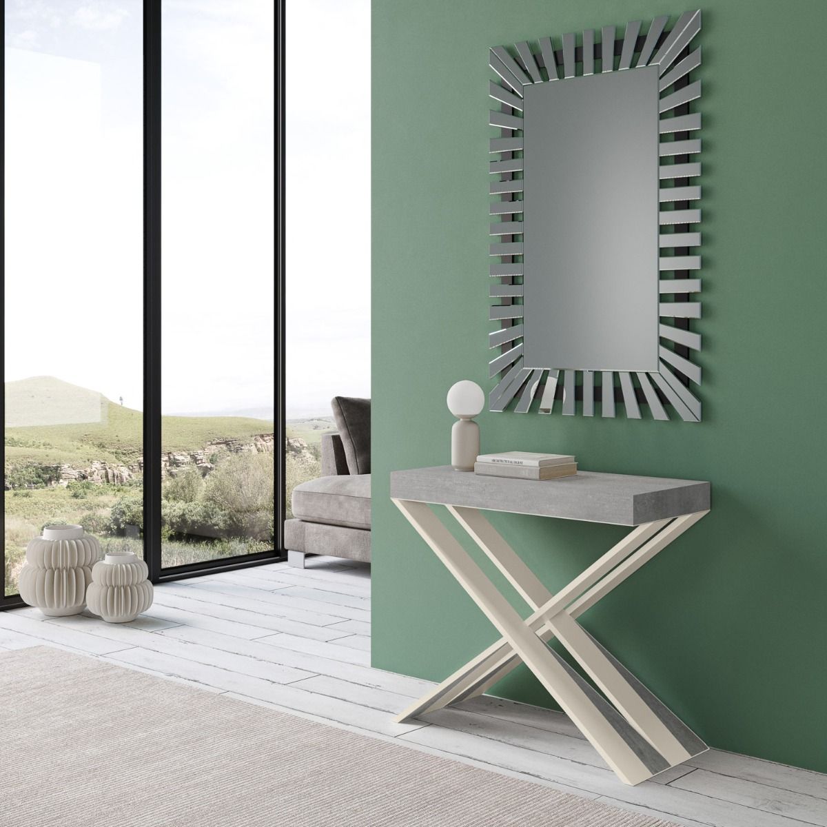 Safdie & Co. Tavolo Consolle Per Ingresso Finitura Cemento – 119 X 29 X 75 Cm, Mobile Stretto In Legno Massello E Metallo, Per Corridoio, Soggiorno, TV, Stile Industriale - 3