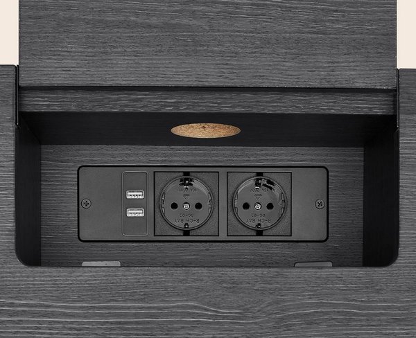 Tavolo Consolle Con Prese Elettriche E USB – Stile Rustico Bianco E Noce, Con Armadietto E Ripiano Aperto