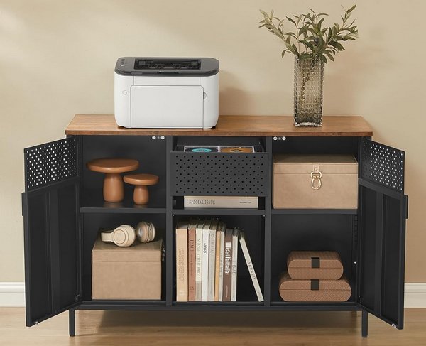 Credenza In Acciaio Nero 68x39x123 Cm – 6 Scomparti Con Ante, Peso 27,15 Kg, Per Ufficio E Casa