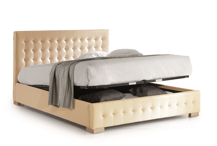Letto Matrimoniale Contenitore Trapuntato Beige con Rete Letto Matrimoniale Contenitore Trapuntato Beige con Rete