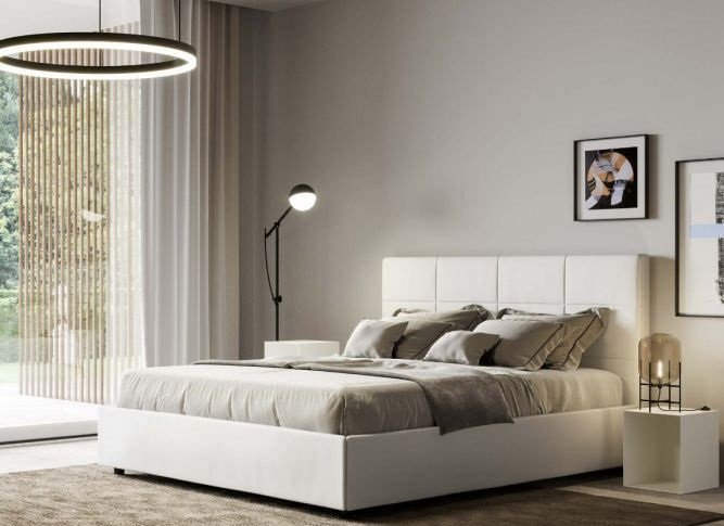 Letto Matrimoniale Moderno Trapuntato Geometrico con Contenitore