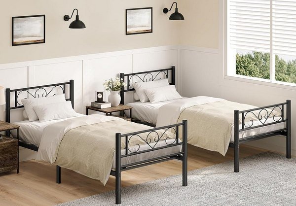 Fixwal Struttura Letto Singolo In Metallo Con Stazione Di Ricarica E Luci LED - Letto Matrimoniale, Nero, Portata 500 Lbs