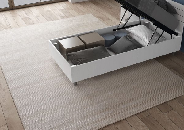 Letto Singolo in Legno Bianco con Contenitore e Rete Testata