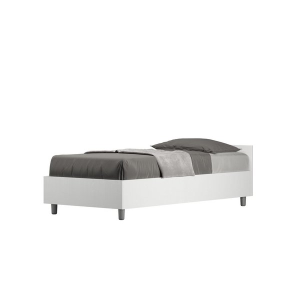 Letto sommier Singolo in Legno Bianco con Rete e Contenitore