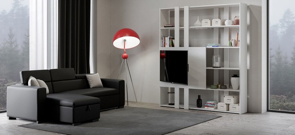 Libreria Porta Tv Parete Attrezzata Bianco Frassino