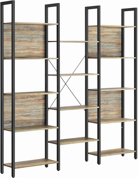 Libreria Industriale Vulcano In Legno Massello Rustico | Finitura Rovere Bruciato Artigianale Xlab
