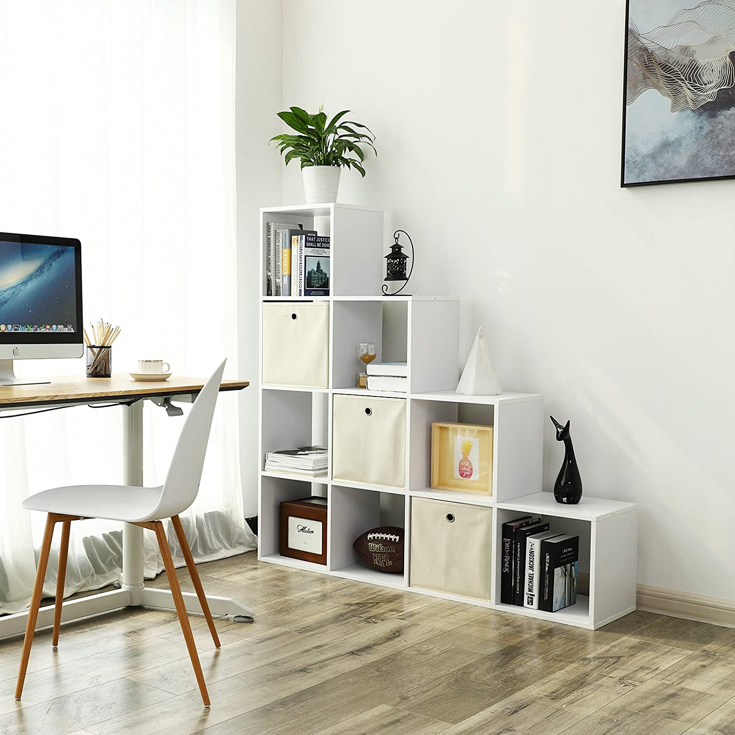 PACHIRA Libreria A Cubi 2 Scomparti – Grigio, 90x90x29,5 Cm – Scaffale Multiuso In Legno Per Soggiorno, Ufficio, Camera - 3