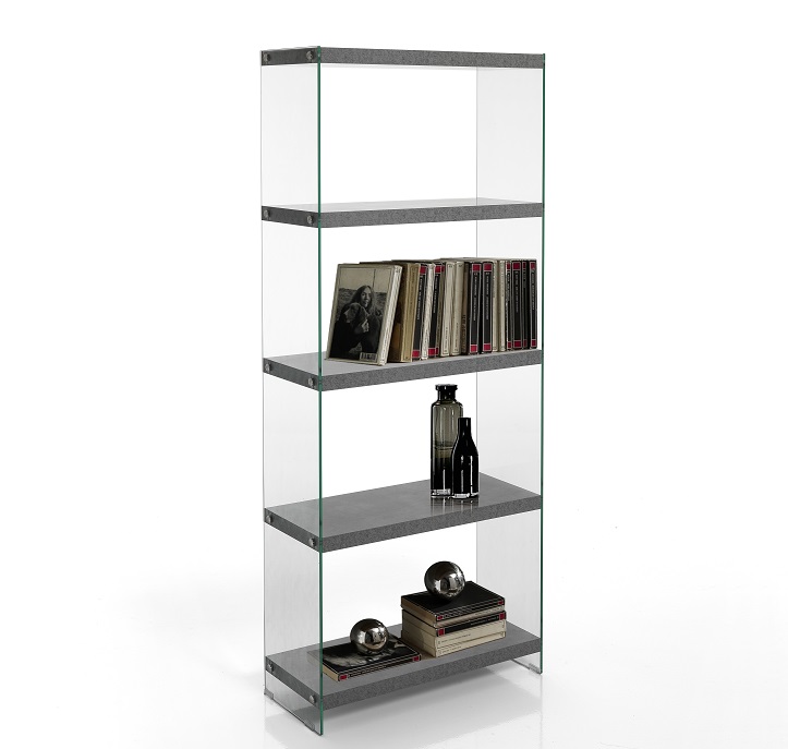 Libreria con 5 Ripiani Effetto cemento e Vetro Libreria con struttura in pietra e ripiani in vetro | IDFdesign