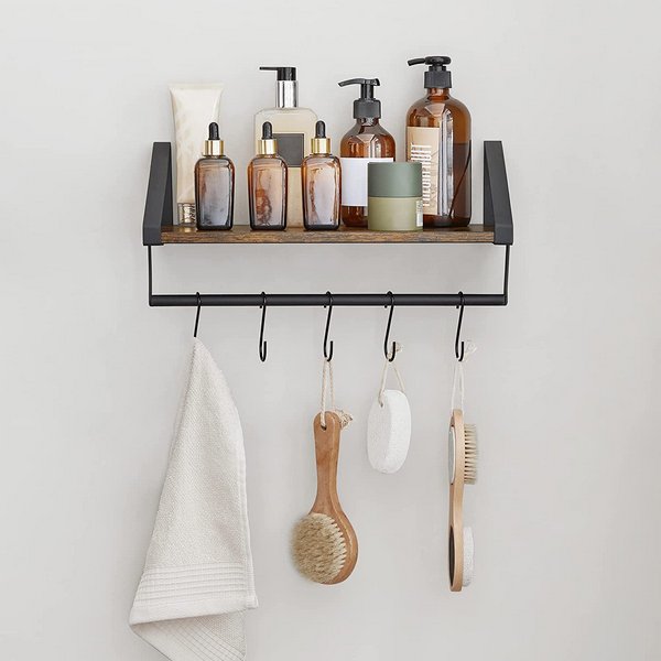 Mensola Da Parete In Legno Massello Con Ganci - Stile Rustico Per Cucina, Bagno O Soggiorno - Set Da 2 - Foto 7