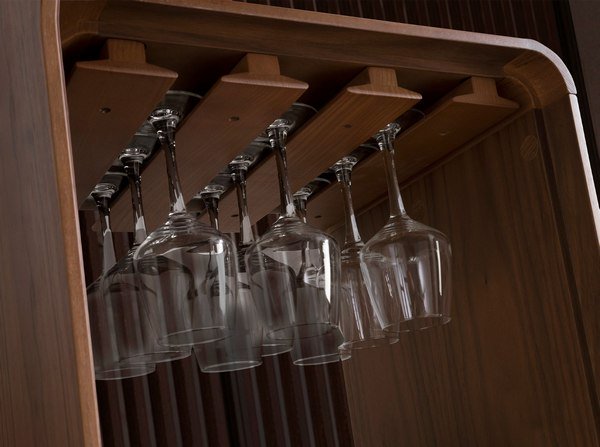 Mobile Bar Rotante In Noce - Carrello Con Porta Bicchieri E Bottiglie, Design Moderno 43x40x128 Cm - Foto 3