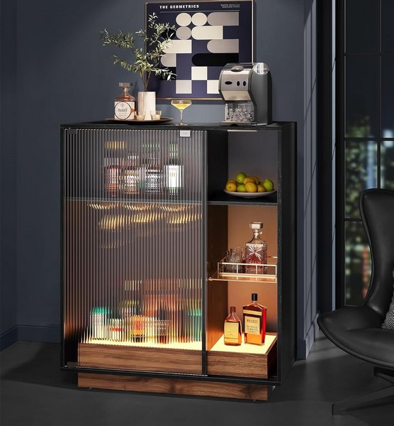 Mobile Bar Portabottiglie e Calici con Luci Led