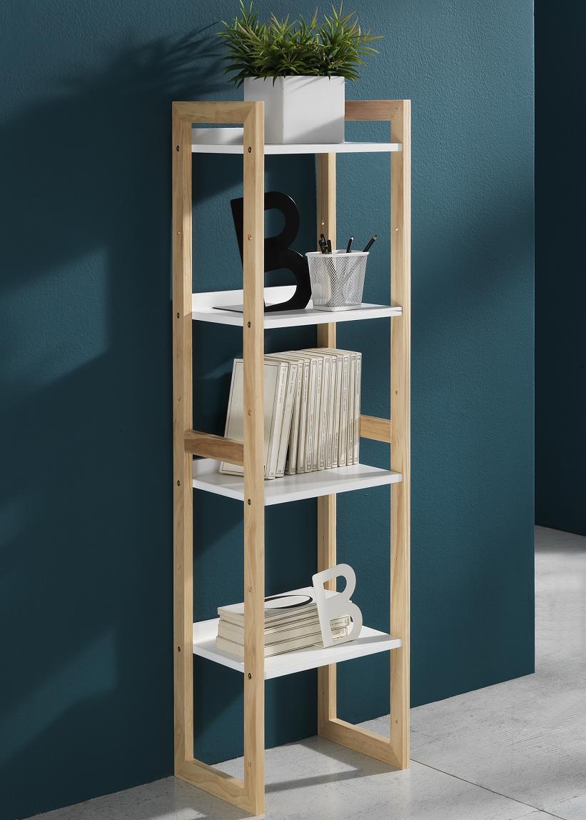 Mobile colonna 4 ripiani in legno rovere e bianco Mobile con ceste basso