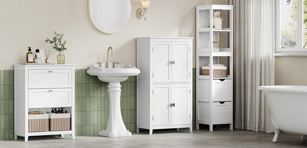 Mobile Sottolavabo per Bagno, Armadietto Bagno con Ante Scorrevoli