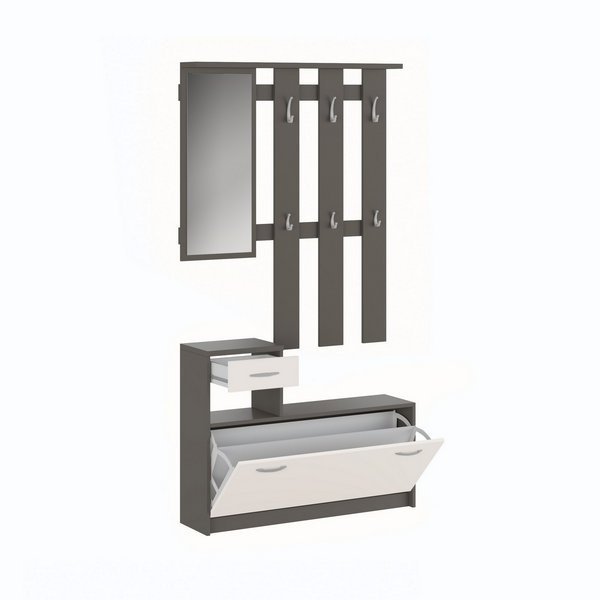 Kings Brand Furniture Scarpiera Con Appendini E Panca - Ingombro Ridotto, Telaio Nero E Legno Marrone (61x35x174 Cm) - 2