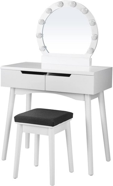 BEWISHOME Toeletta Trucco Con Specchio LED E Sgabello - Set Completo Bianco Moderno - Foto 8