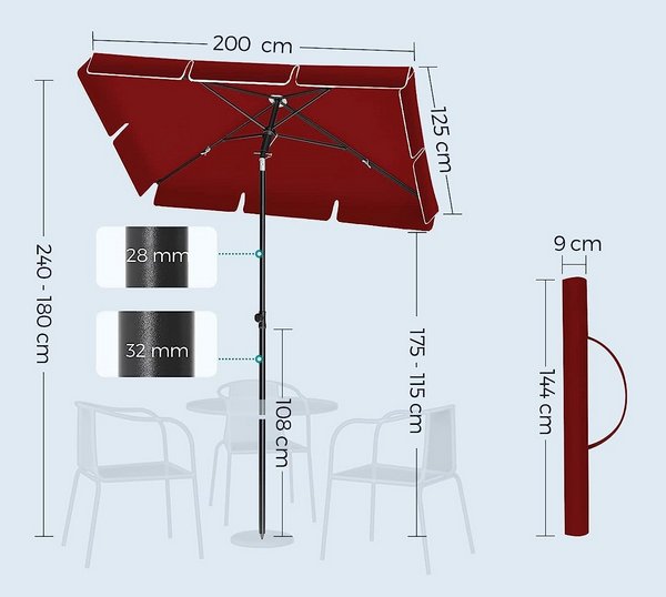 Ombrellone da giardino KADAX grande 210 cm copertura rettangolare pieghevole per balcone | Leroy Merlin