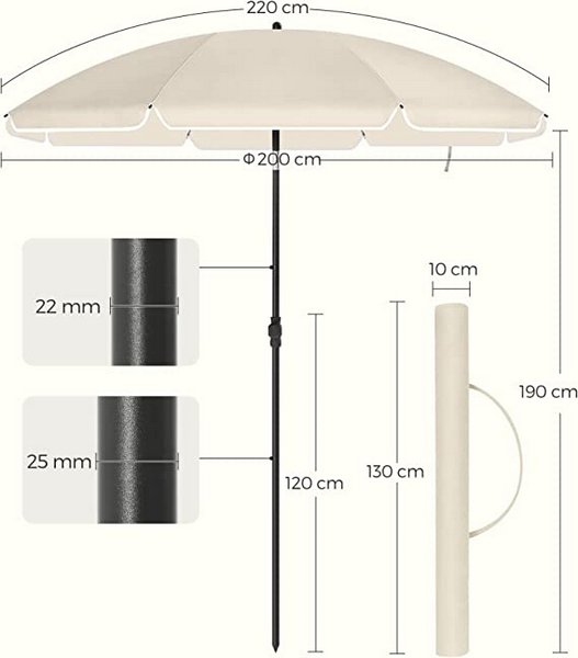 Ombrellone Alluminio Spiaggia Bar Lido 220 cm Antivento