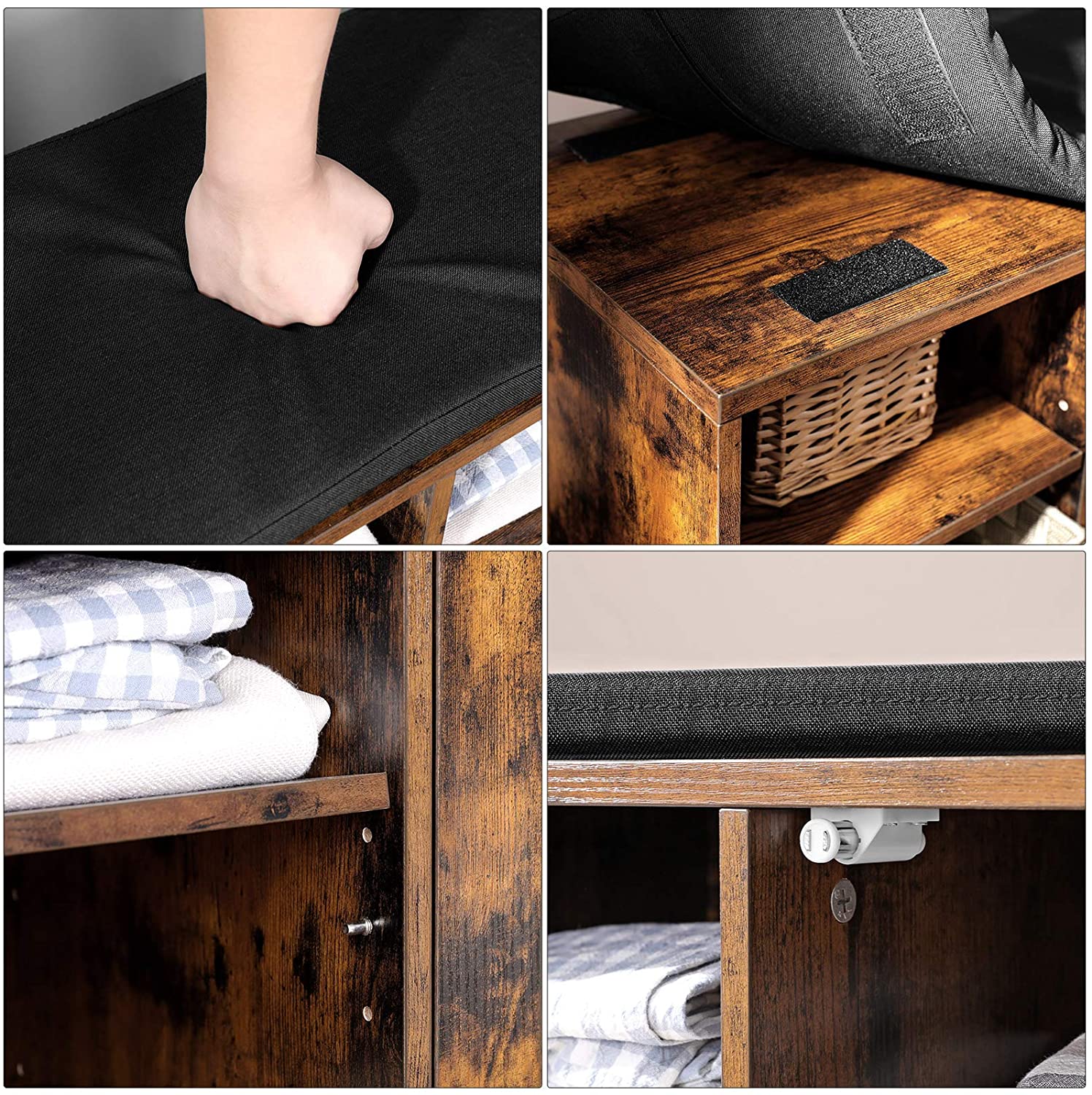 BAKAJI Panca Scarpiera Con Seduta Imbottita 100x44x35 Cm: 2 Ripiani + Anta, Ingresso, Bianco