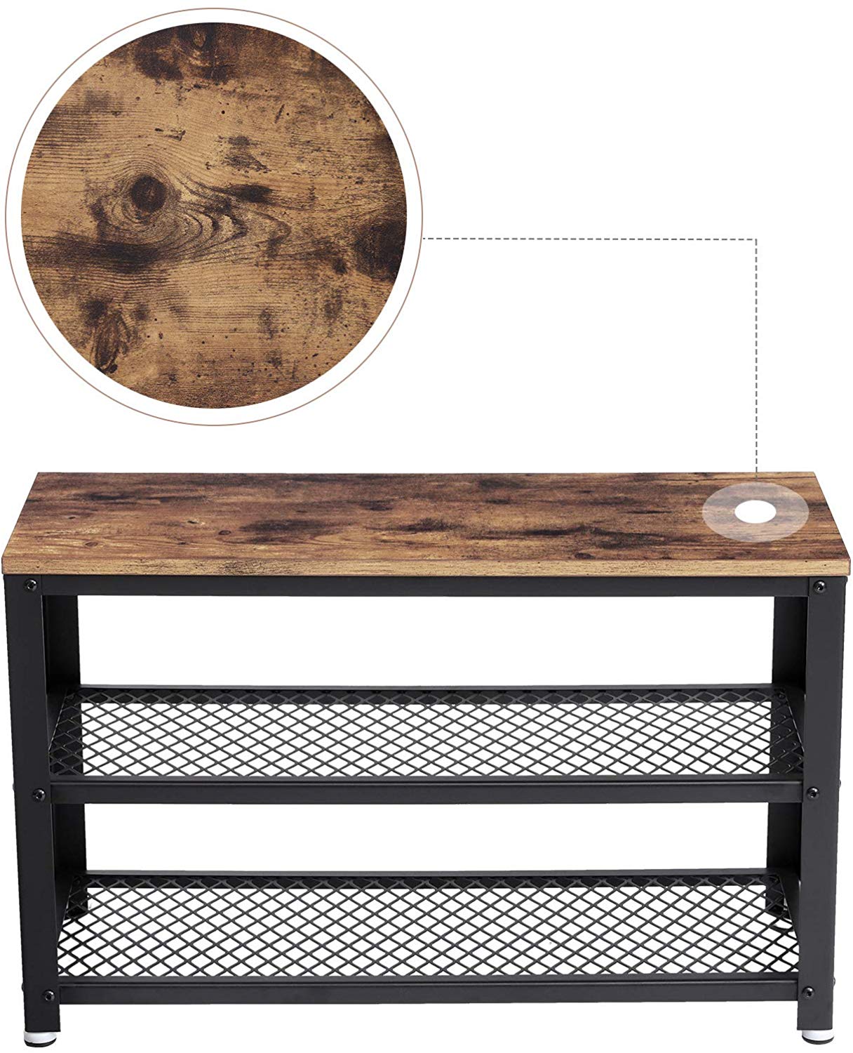 Panca Porta Scarpe Relaxdays Stile Industriale – Con Cuscino, 3 Scomparti, 46x80x30 Cm, Marrone/Nero