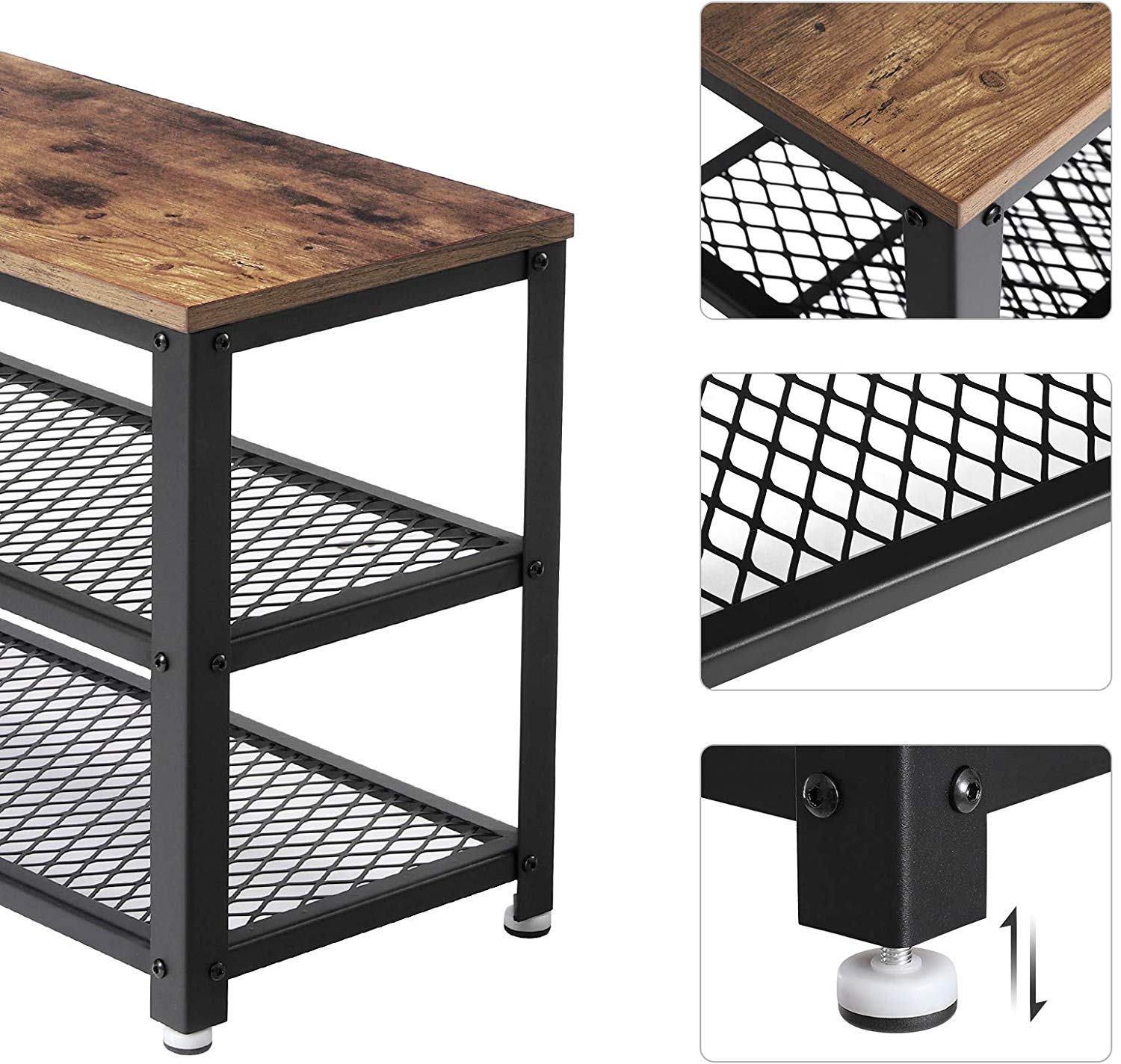 Panca Porta Scarpe Relaxdays Stile Industriale – Con Cuscino, 3 Scomparti, 46x80x30 Cm, Marrone/Nero