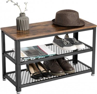 Panca Porta Scarpe Relaxdays Stile Industriale – Con Cuscino, 3 Scomparti, 46x80x30 Cm, Marrone/Nero