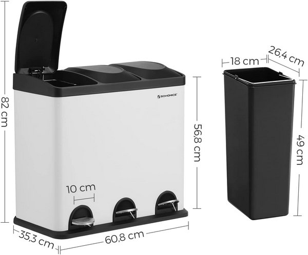 Sendez Pattumiera A Pedale Per Bagno - 3 Litri, Bianco, Con Inserti Rimovibili, Design Elegante E Compatto, Antiscivolo - 5