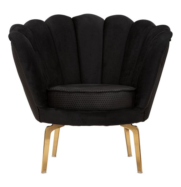 Poltrona Particolare Velluto Nero Microfantasia e Oro a Forma di Fiore