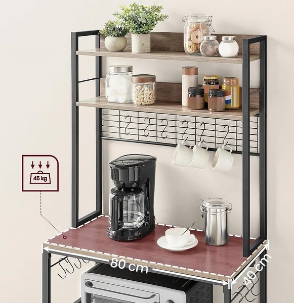 Scaffale Da Cucina 150x60x42cm - Con Griglia, Ripiani, Effetto Marmo, Nero - Foto 5