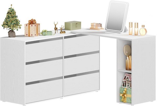 Scrivania Angolare o Toeletta Girevole per Camera con Cassettiera