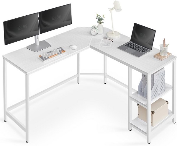 Scrivania Elettrica Regolabile OffiGo 140cm Con Cassetti, Supporto Monitor E Luce LED - Bianco