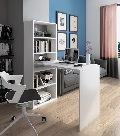 Scrivania a Ponte con Libreria Total White