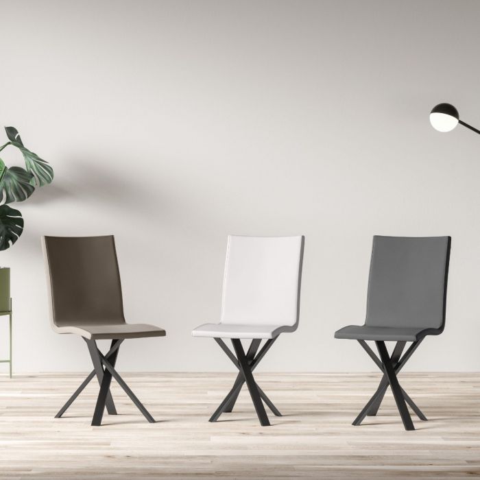 Sedia Moderna con Zampe Incrociate e Similpelle in 3 Colori
