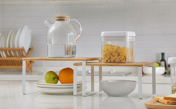 Set 4 Scaffali Portaspezie Impilabili - Organizzatore Cucina Con Gambe Regolabili, Bianco - Foto 9