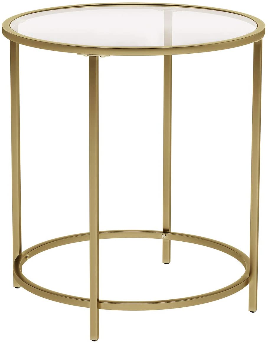 Tavolino Art Déco in vetro temperato e acciaio. Finitura oro. CHARLOTTE