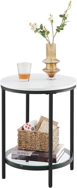 HOMCOM Tavolino quadrato a 2 livelli con piano in vetro temperato, 1 ripiano inferiore, design minimalista, dim. 73L x 73D x 46,5H cm, nero